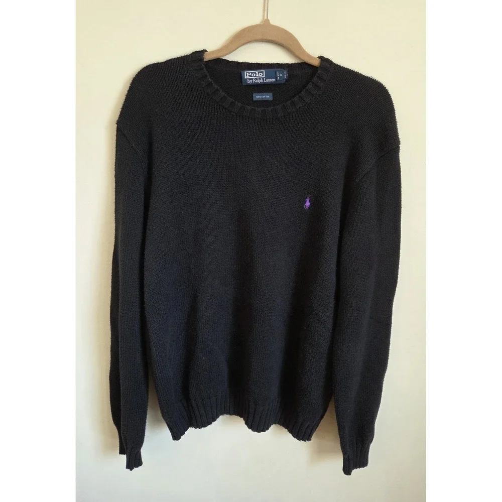VTG Polo Ralph Lauren 100% Cotton Black Pullover Sweater Men's L